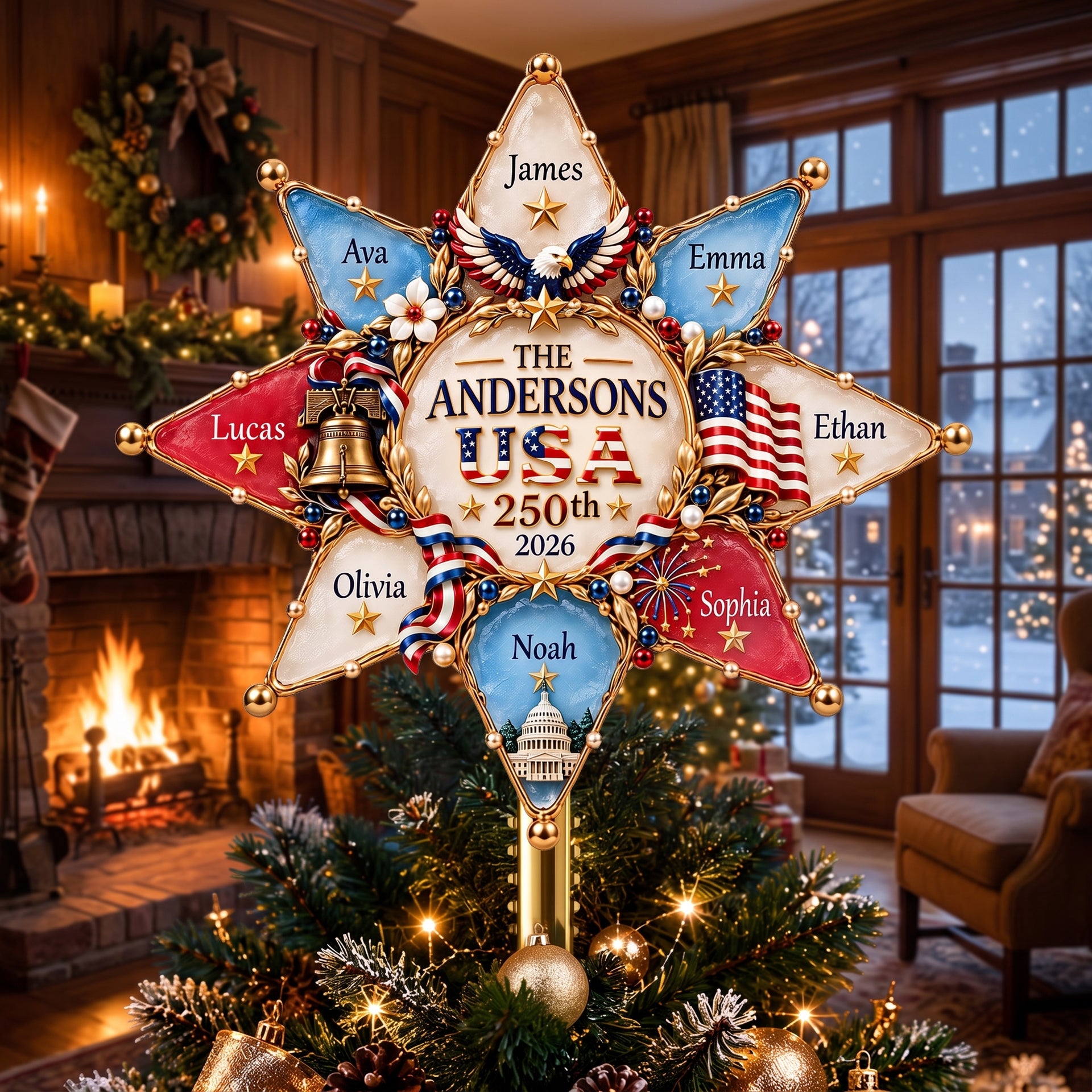Patriot Family Tree Topper - Personalized Christmas Gifts For Family