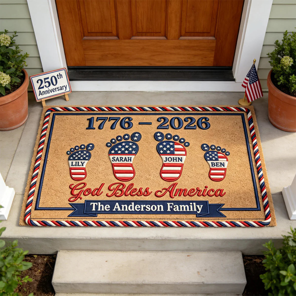 USA 250th Anniversary Foot Family Doormat - Personalized Gifts For Family