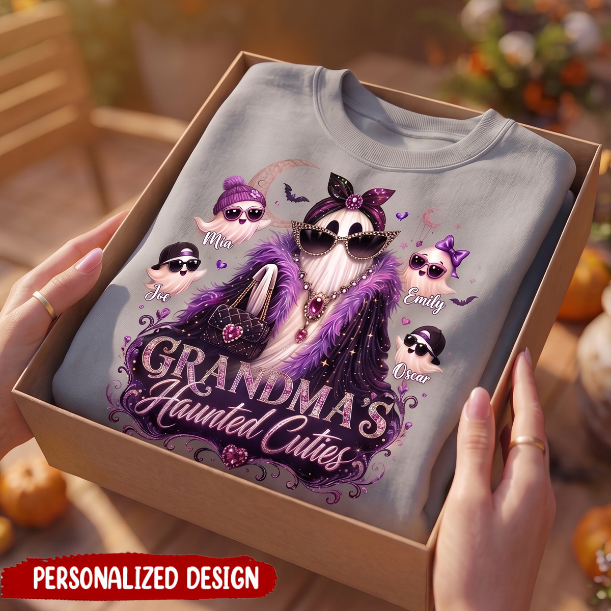 Haunted Cuties Ghost Sweatshirt, Custom Grandkids Names Gift For Grandma