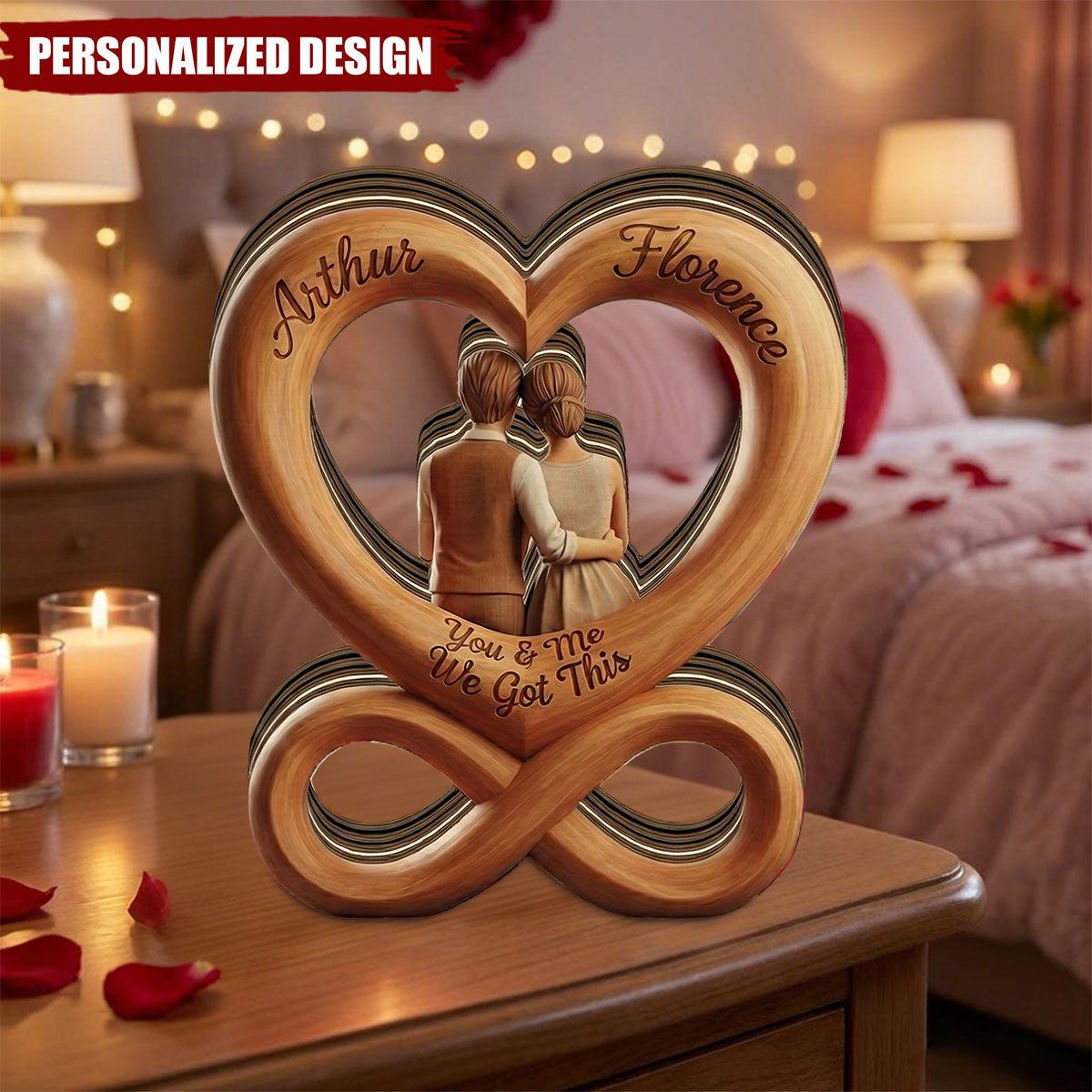 You & Me We Got This - Custom Wooden Heart Couple Plaque