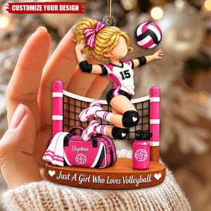 Personalized Volleyball Girl Christmas Ornament, Custom Name & Color Volleyball Christmas Gift