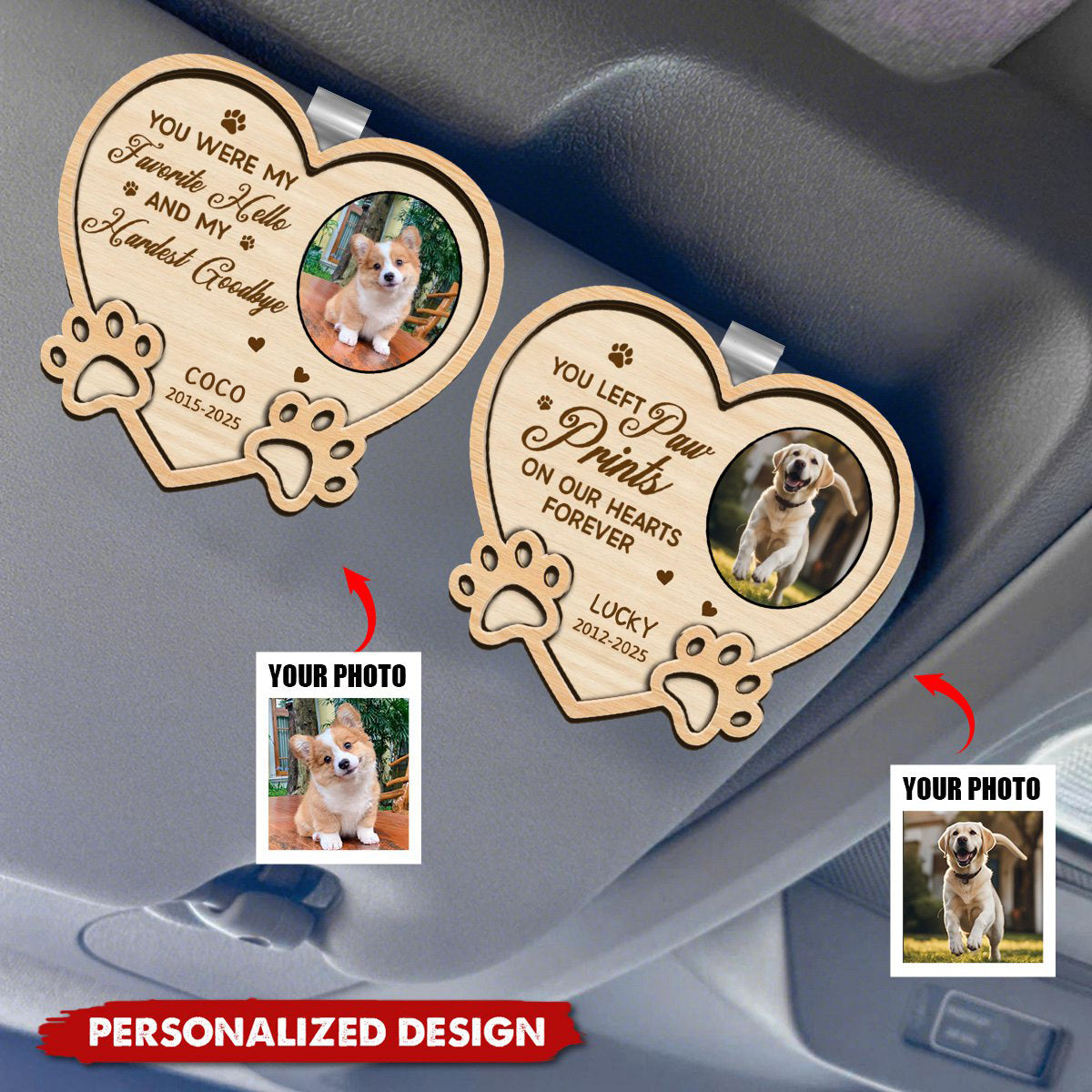 You Left Paw Prints On Our Hearts Forever, Personalized Car Visor Clip