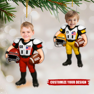 Custom Photo Baby Football Ornament, Personalized Football Kids Keepsake