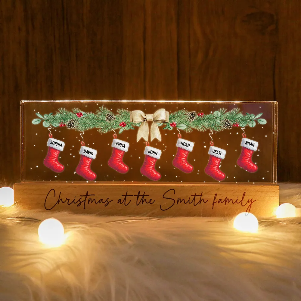 Christmas Stocking Family Names Personalized Acrylic Block LED Night Light