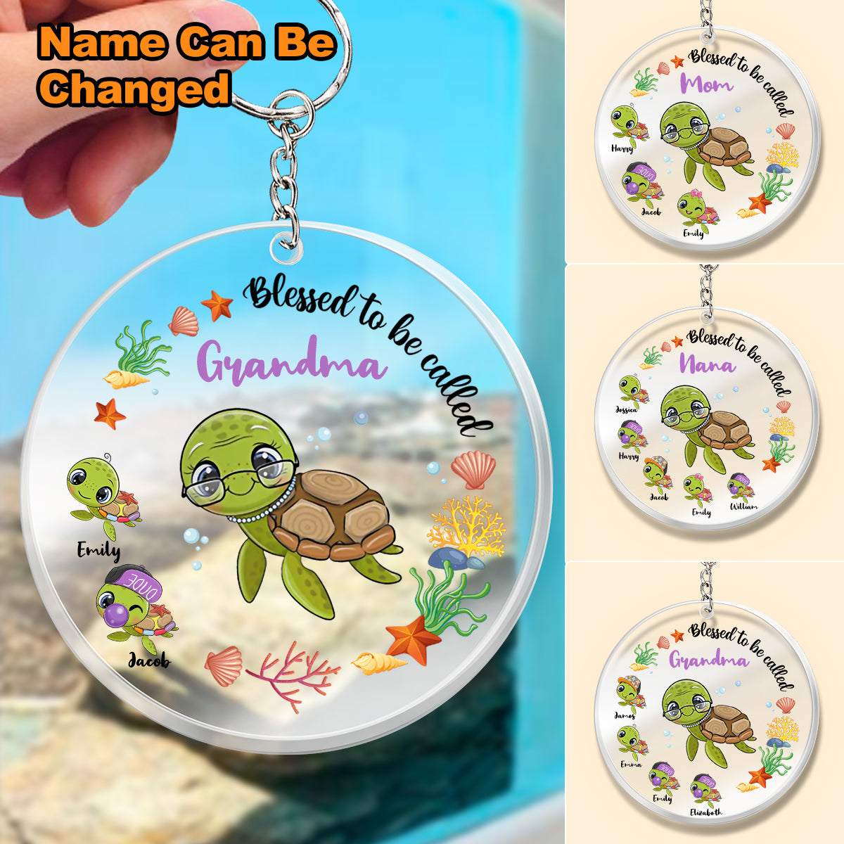 Gift For Grandma Turtle Blessed To Be Personalized Acrylic Keychain