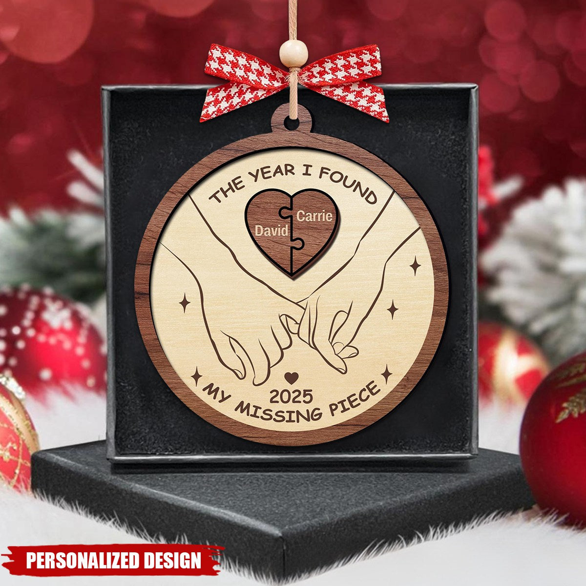 Personalized Couples Ornament: 2-Layer Wooden Missing Piece