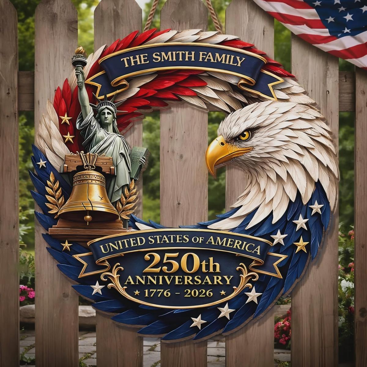 Personalized America 250th Anniversary, 1776-2026 Patriotic Wood Sign