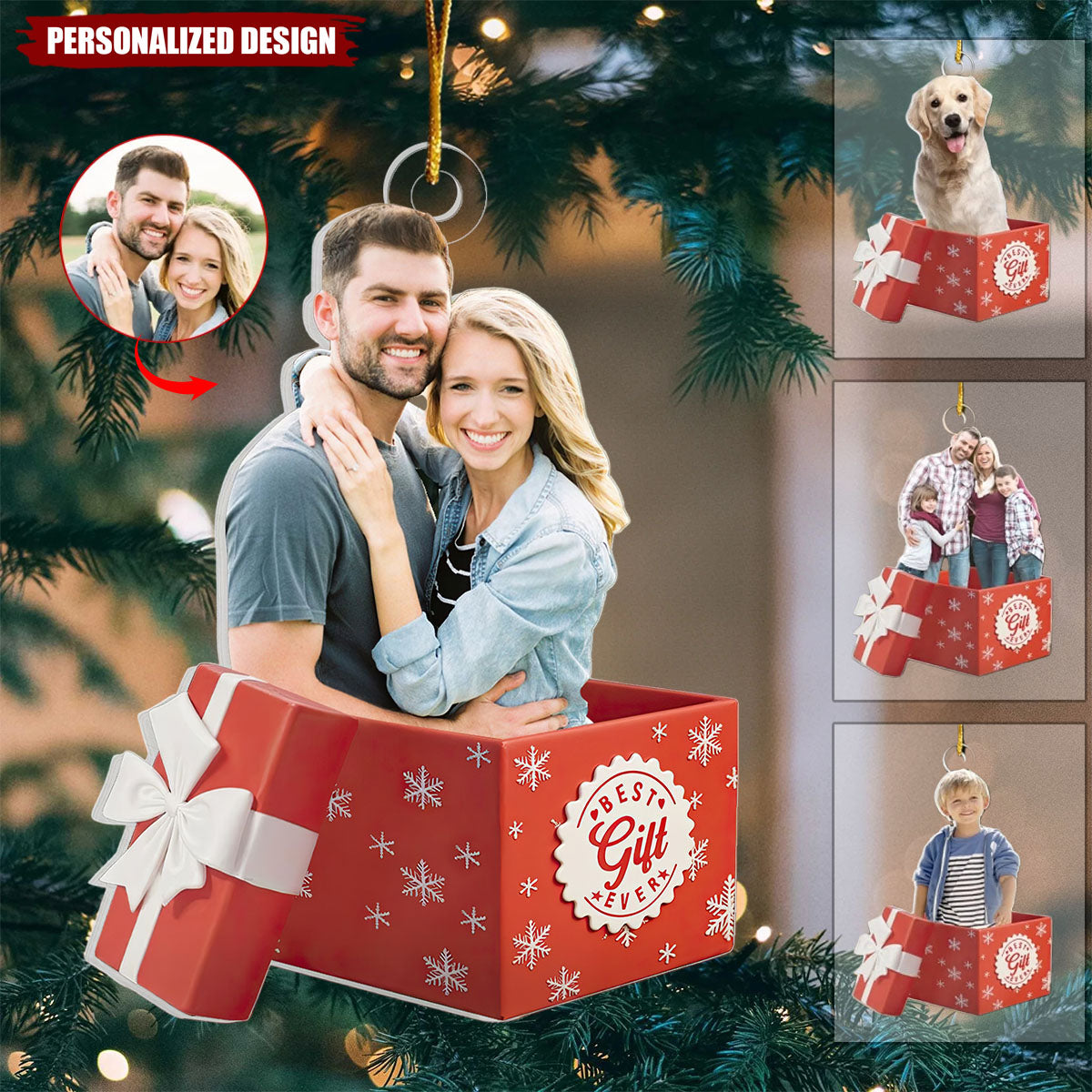 Christmas Best Gift Ever - Personalized Family Portrait Christmas Ornament