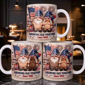 Growing Old Together, Patriotic Couple With USA Fag And Fireworks Personalized Mug