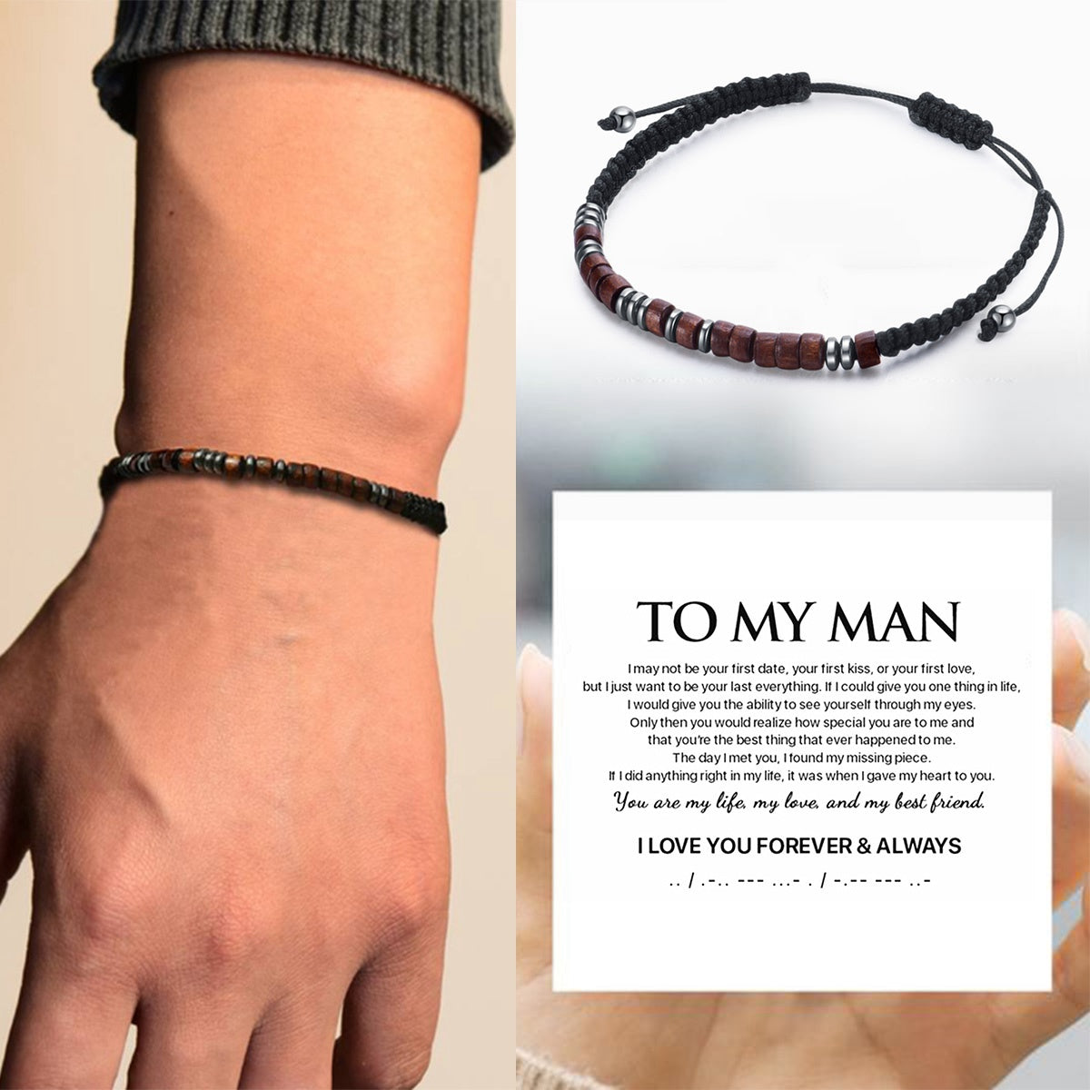 To My Man, I Love You Forever & Always Morse Code Bracelet