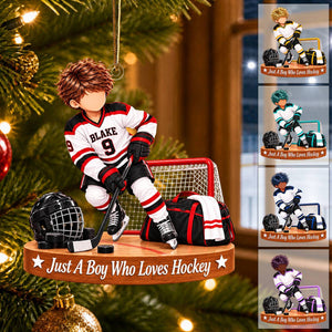 Personalized Hockey Boy Ornament, Custom Name & Number Ice Hockey Christmas Gift