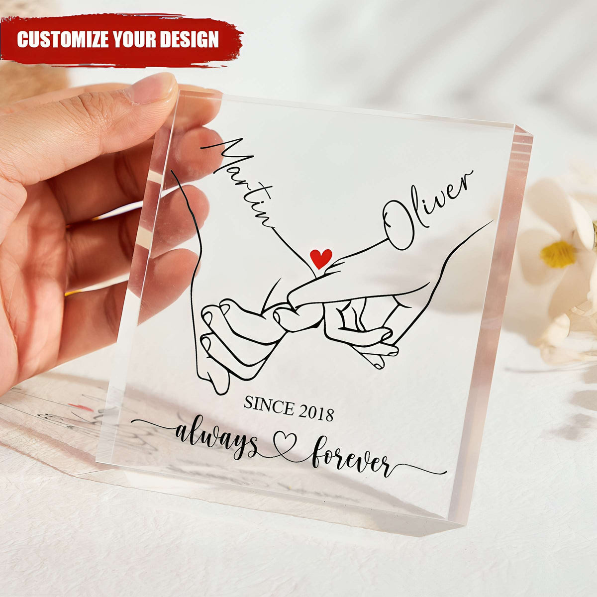 Personalized Hand Holding Line Art Couple Acrylic Plaque-Valentines Day Gifts