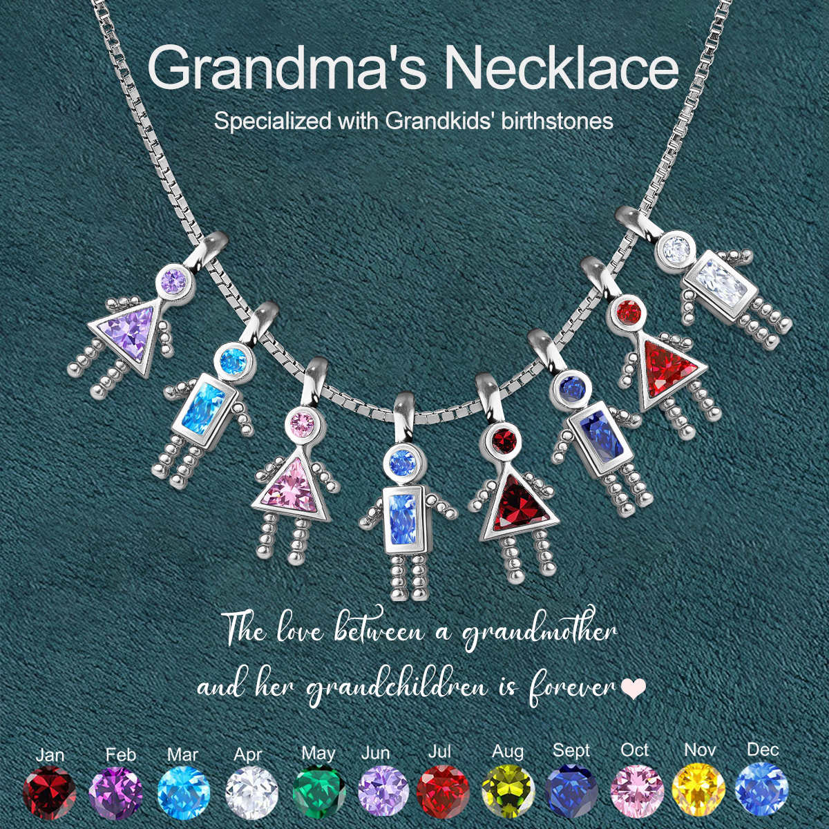 Personalized Birthstone Kids Pendant Necklace, Gift For Mom Grandma