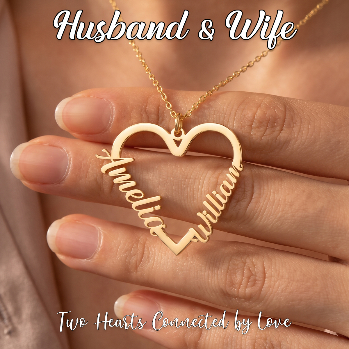 Personalized Double Name Necklace with Heart