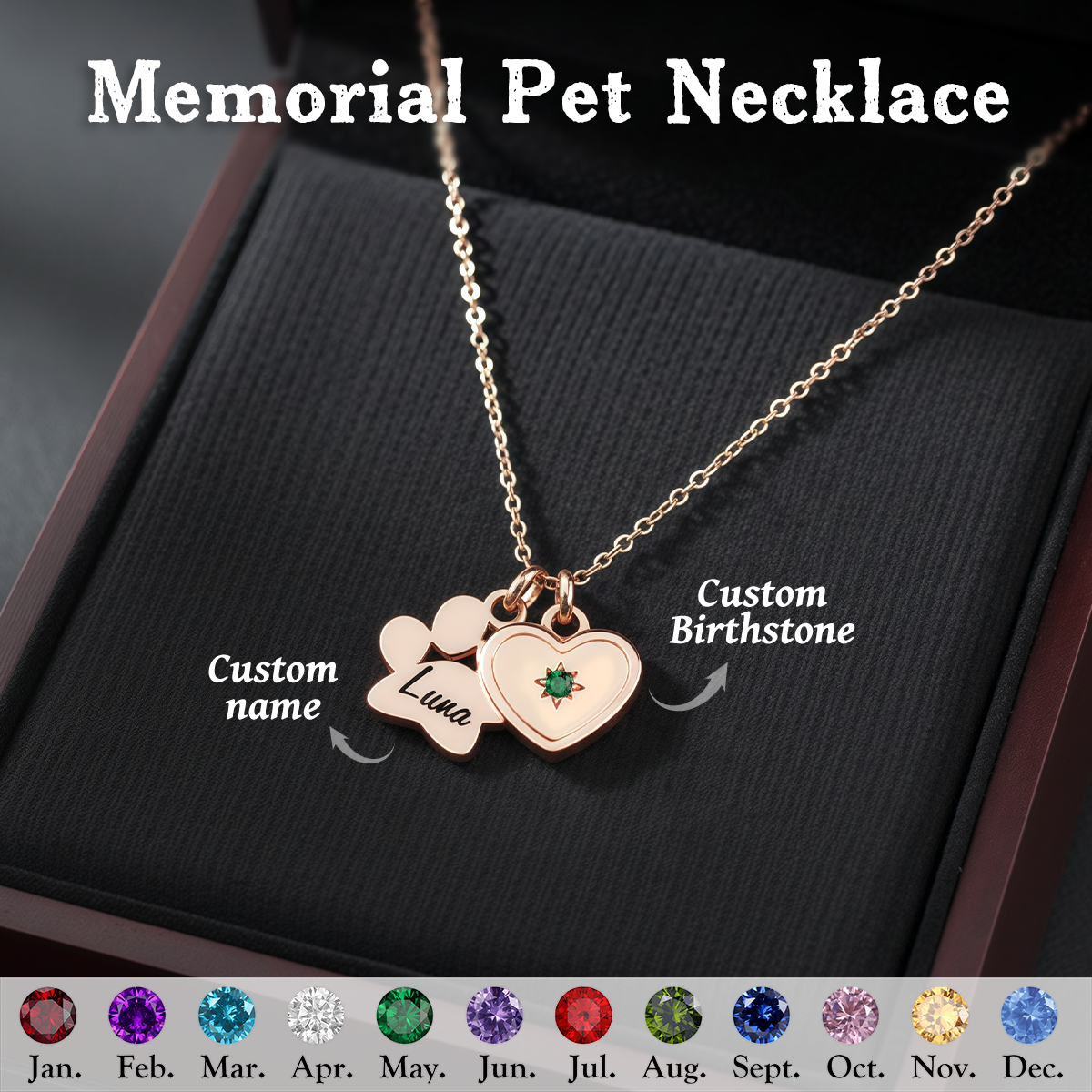 Personalized Pet Paw Birthstone Necklace, Gift For Pet Lovers