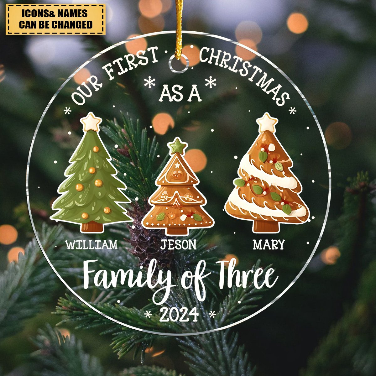 Personalized Family Christmas Tree Cookie Shape Last Name Customized Acrylic Ornaments