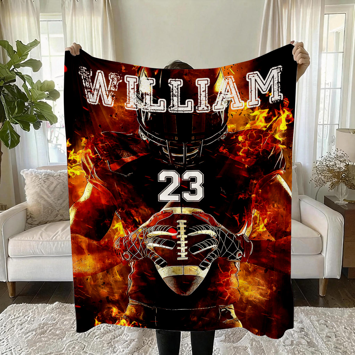 Personalized Football Blanket, Customizable With Name And Number, Gift For Son, Father, Team