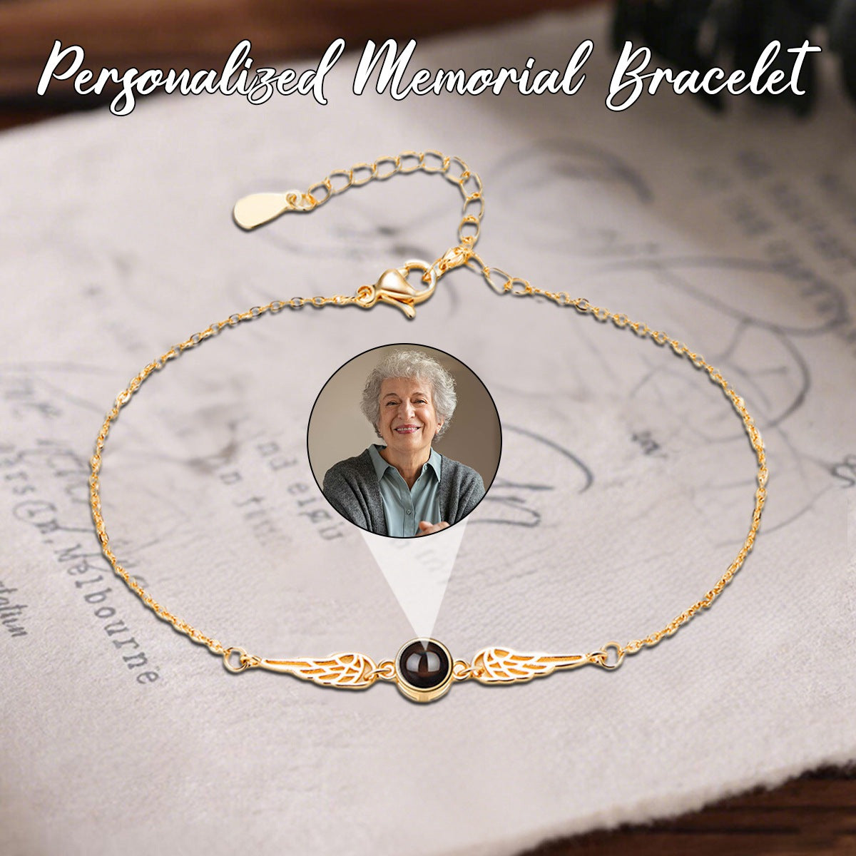 Personalized Angel Wing Projection Photo Bracelet -  Memorial Gift for Loss of Loved One