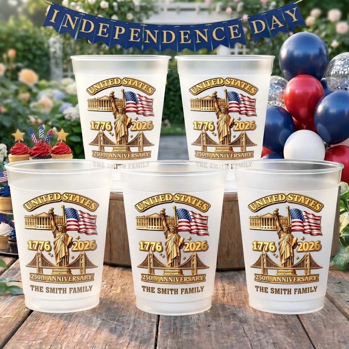 Custom Party Cups - Personalized America 250th Anniversary Gifts For Mom, Dad, Brother, Sister, Kids