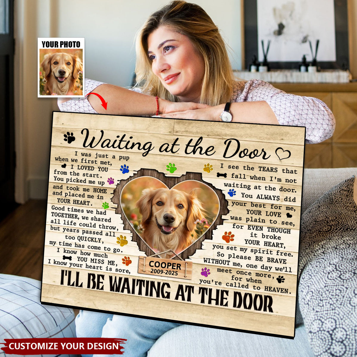 Personalized Print Dog Waiting At The Door Poster Pet Memorial Gift