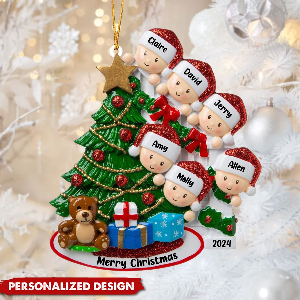 DIY Happy Family Christmas Tree Name Resin Ornament