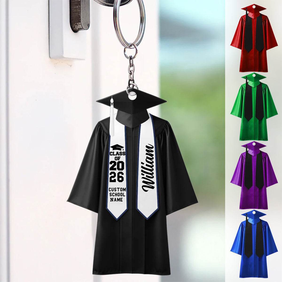 College Graduation Cap & Gown - Personalized Acrylic Keychain, Gift For Graduates