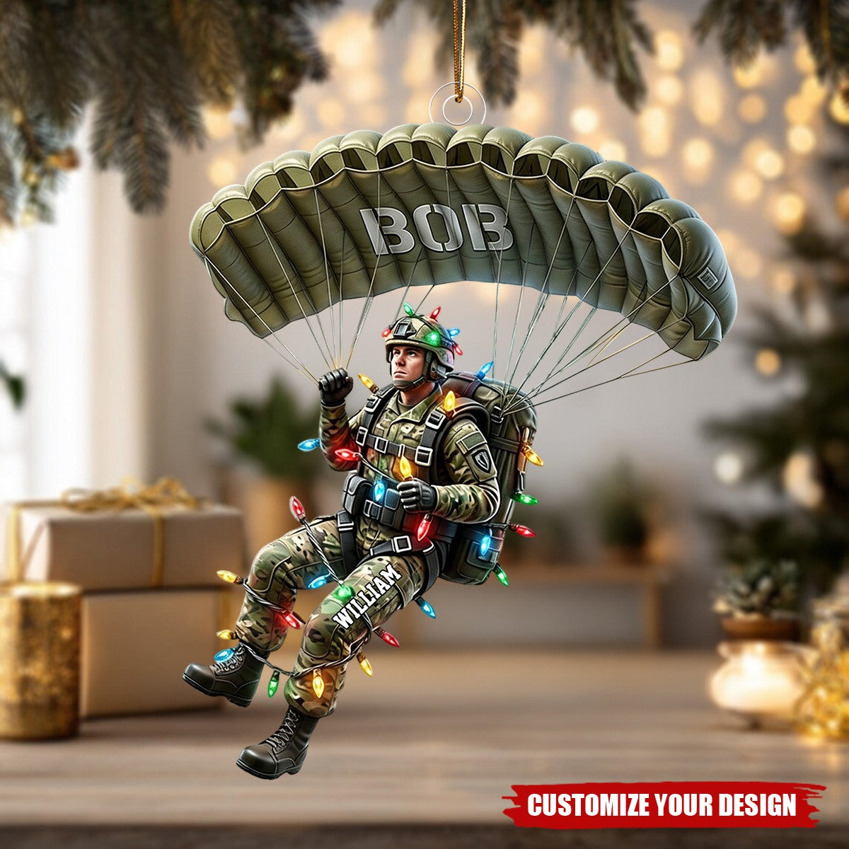 Personalized Military Paratrooper Ornament, Custom Soldier Christmas Keepsake