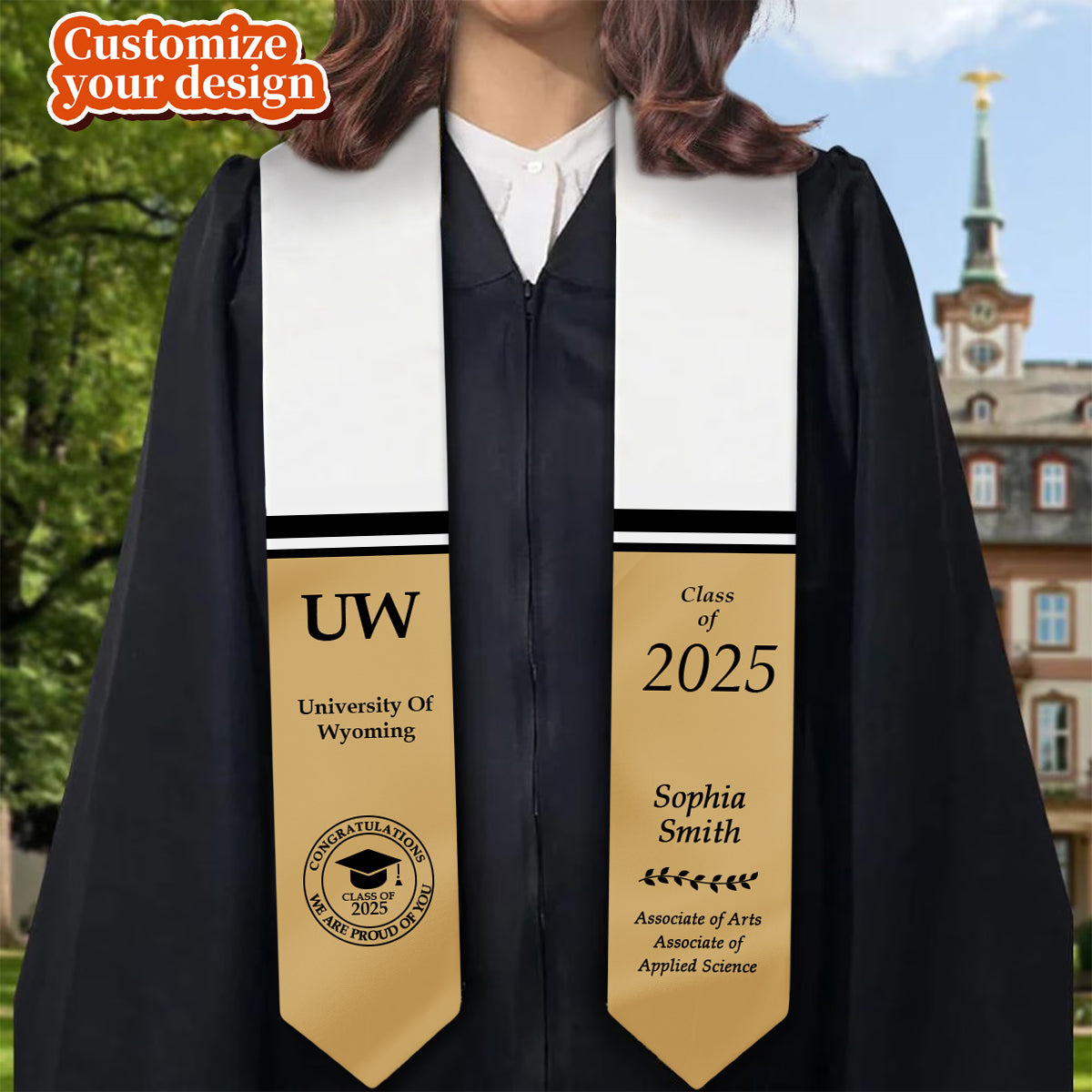 Personalized Graduation Stole, Custom Logo Text Grad Stole Sash, Class Of 2025