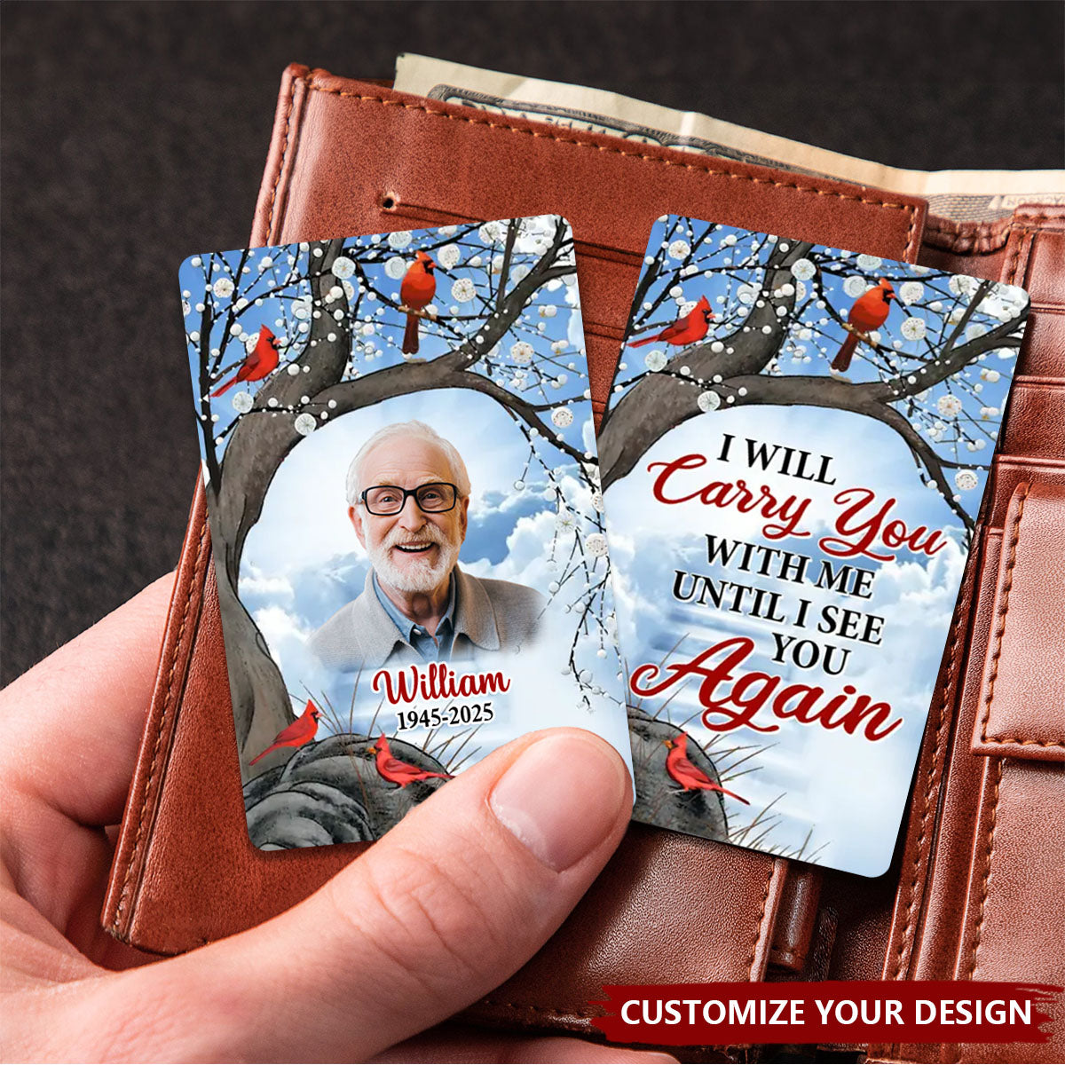 Personalized Metal Wallet Card - I Will Carry You With Me Until I See You Again - Gift For Loss Of Loved One