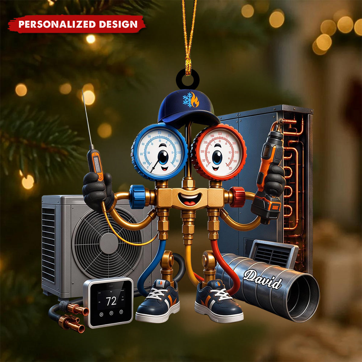 Personalized HVAC Unit Christmas Ornament, Custom AC Technician Gift