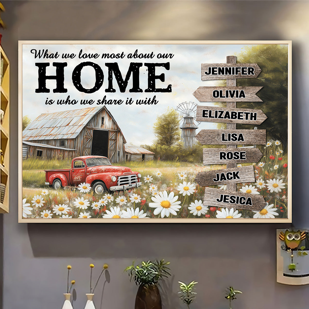 Personalized Family Poster, Custom Name, Vintage Rustic Wrapped Canvas