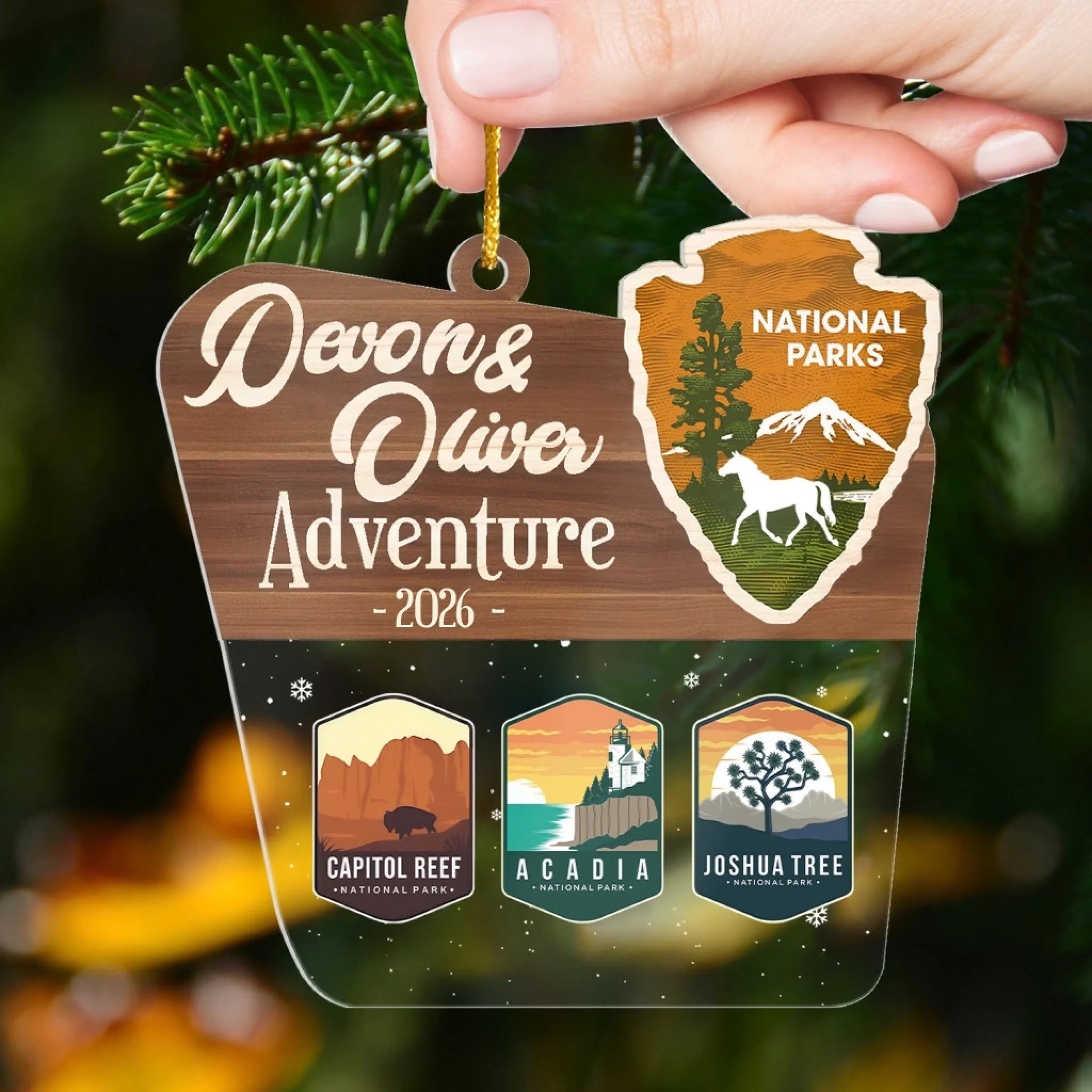 National Parks Photo Ornament, Personalized Couple Travelling Christmas Gift