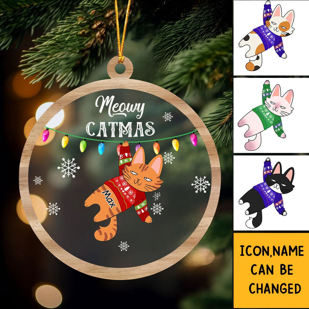Personalized Merry Chri Nope Cat Christmas Wooden & Acrylic Layered Ornament