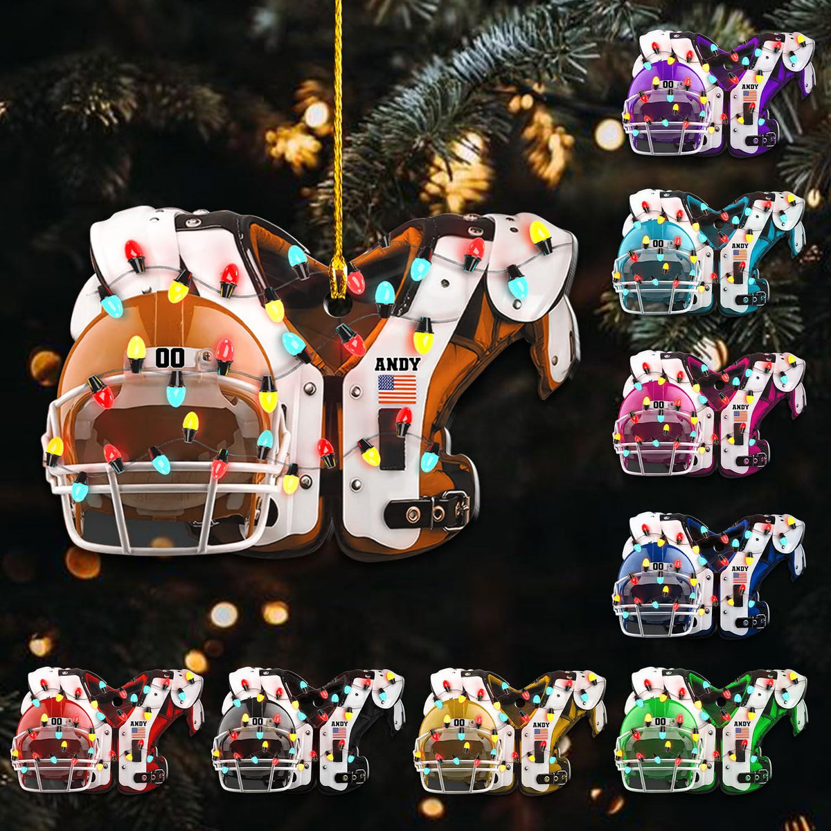 Personalized American Football Shoulder Pads with Helmet Acrylic Ornament