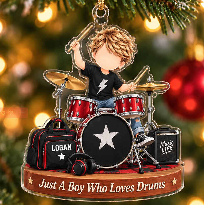 Personalized Drummer Ornament, Custom Name Drum Player Gift