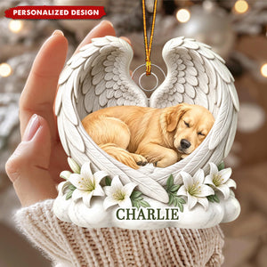 Custom Photo Sleeping Angel Dog Cat Angel Wings Memorial - Personalized Custom Shaped Acrylic Ornament