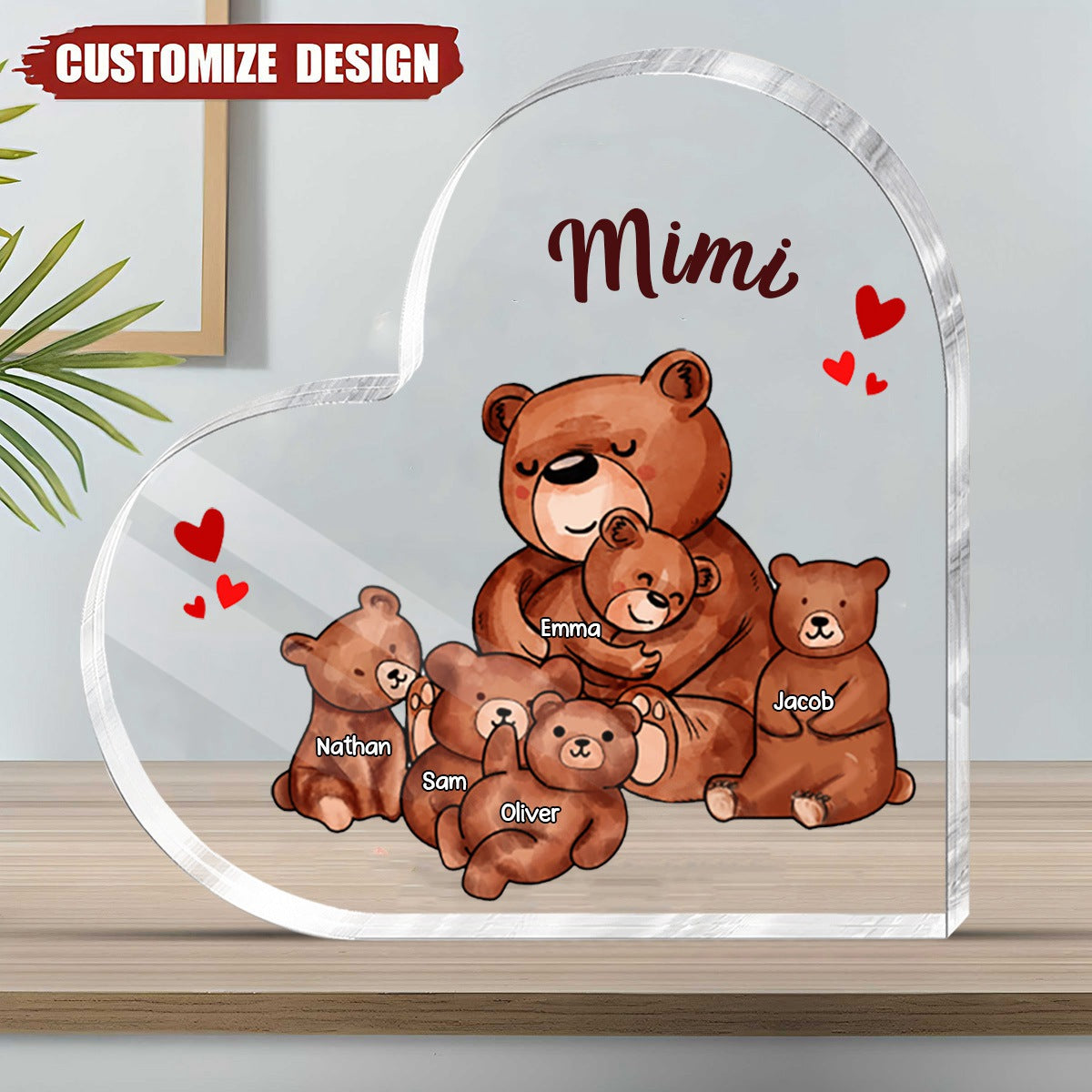 Family Bear Little Heart - Gift For Mother's Day Personalized Acrylic Plaque