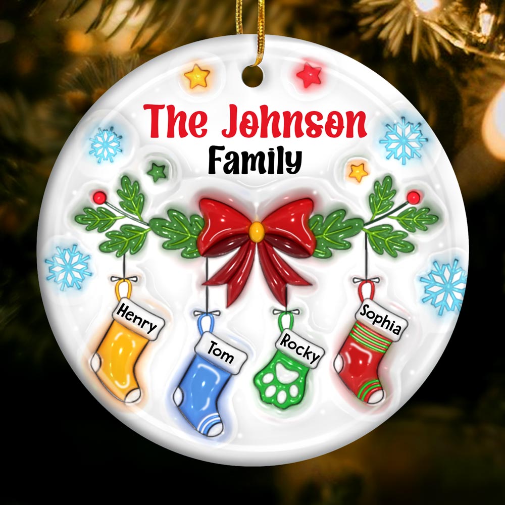 Personalized Family Stocking With 3D Inflated Effect Circle Ceramic Ornament
