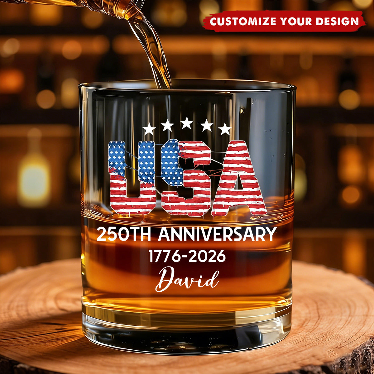 Personalized USA 250th Anniversary Whiskey Glass