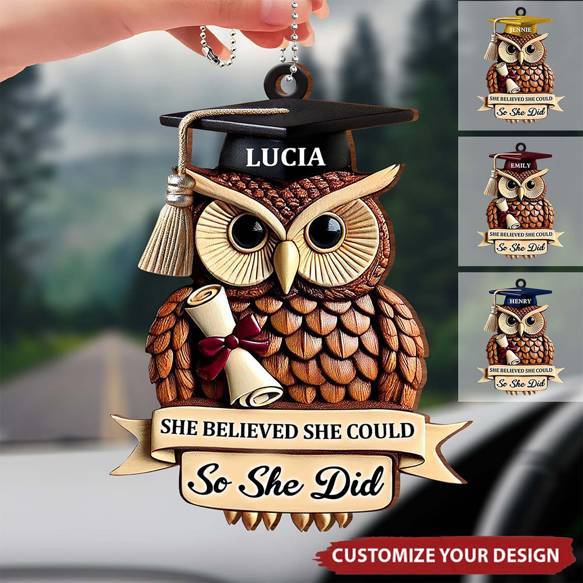 She Believed She Could So She Did, Owl With Graduation Cap, Car Hanging Ornament