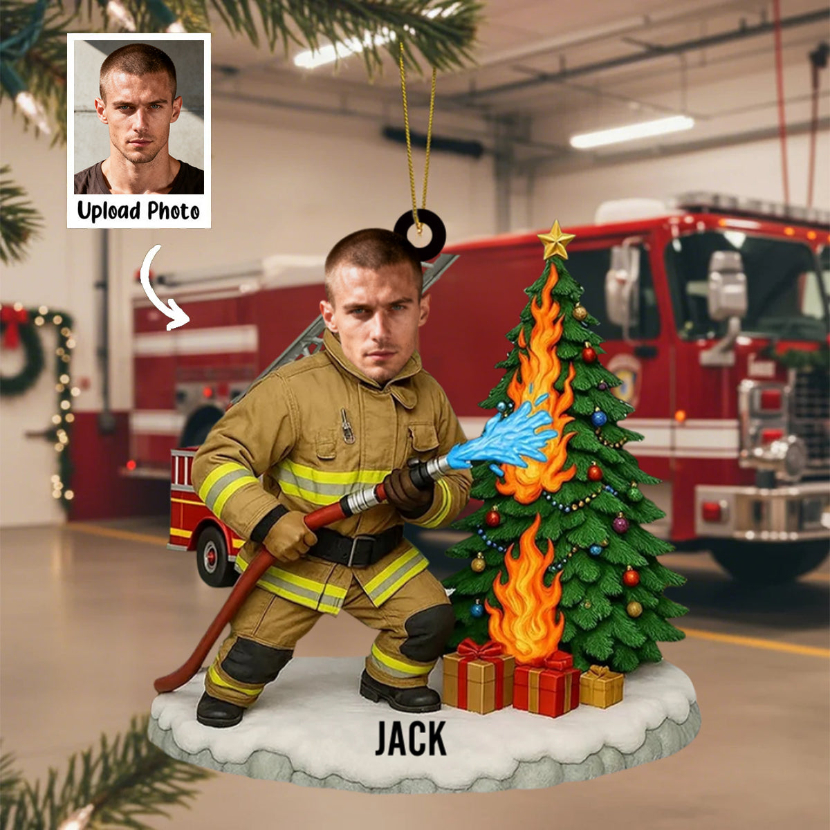 Personalized Photo Firefighter Christmas Ornament
