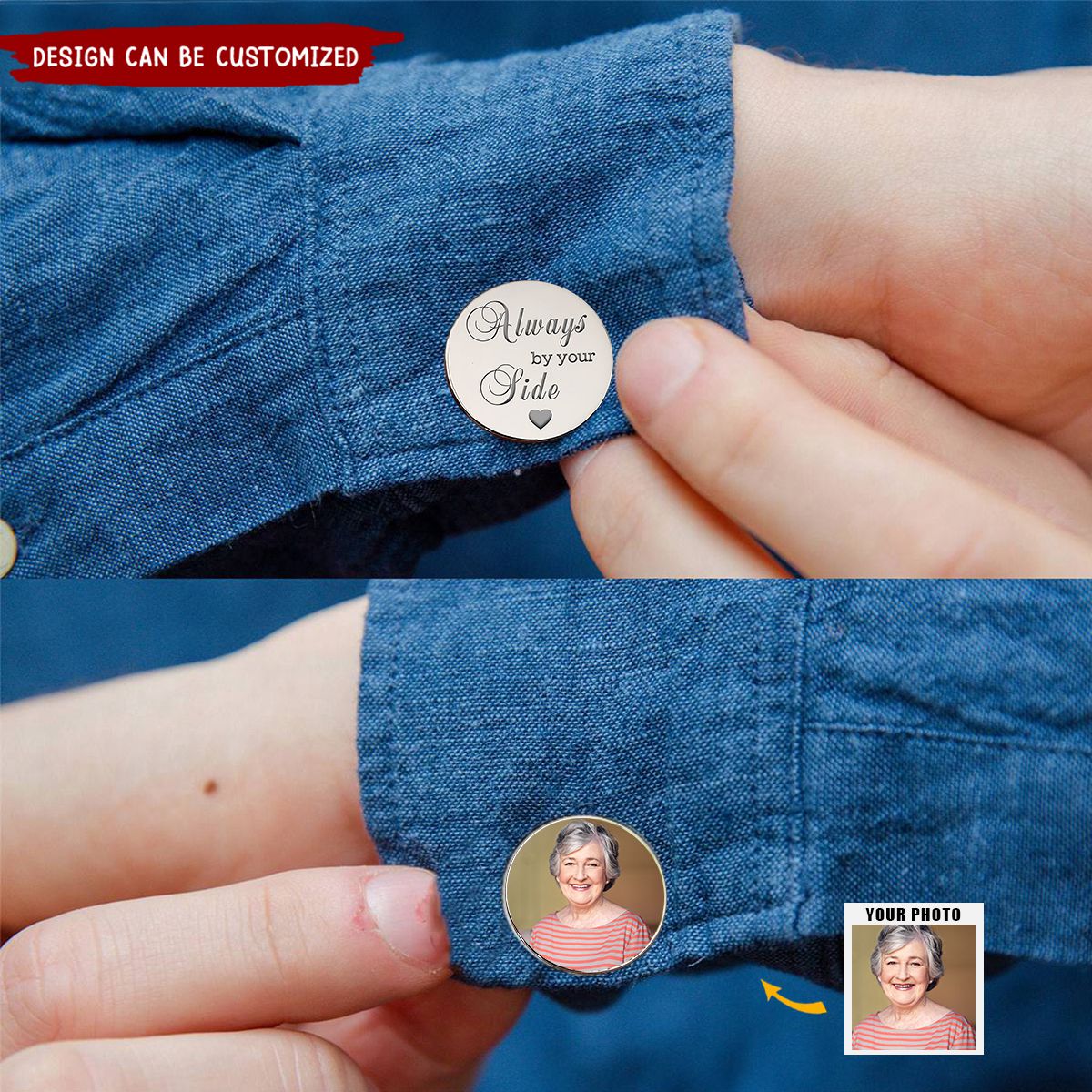Personalized Always By Your Side Memorial Photo Cufflinks