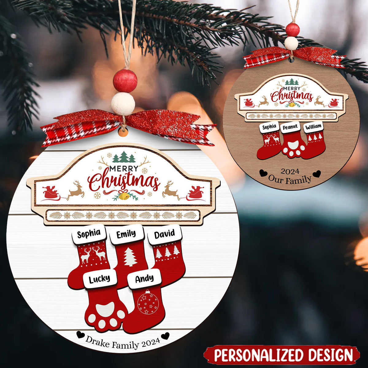 Personalized Customized Wooden Christmas Socking Ornament