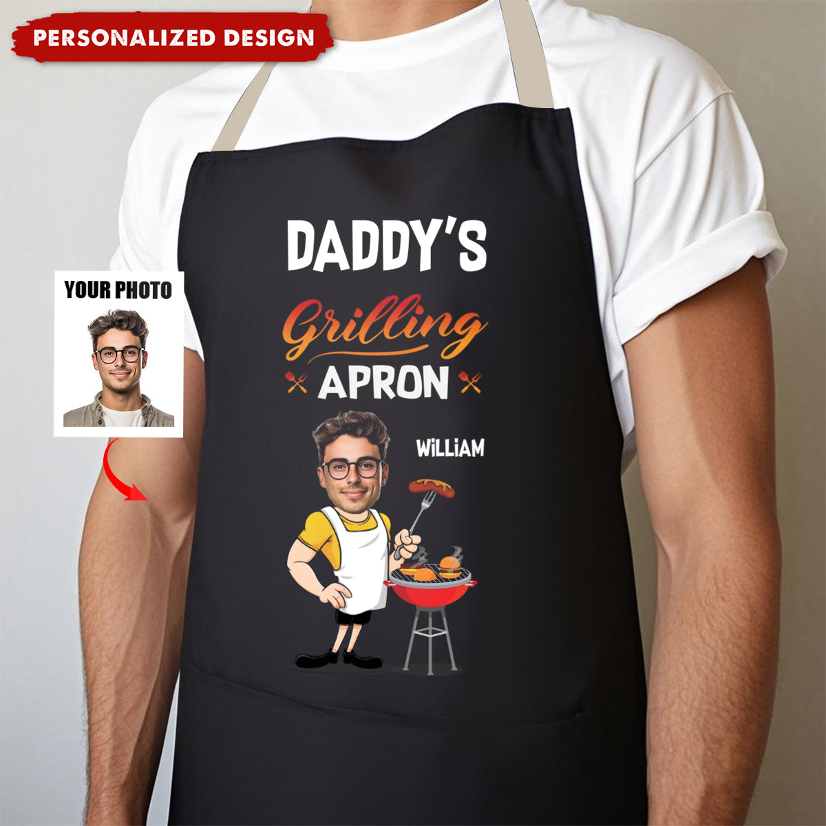 Father's Day Gift - Personalized Name & Photo Cooking Apron