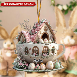 Personalized Easter Bunny Coffee Cup House Acrylic Ornament