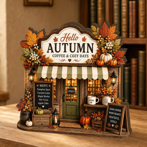 Personalized Autumn Coffee Shop Wooden Block, Fall Farmhouse Coffee Decor