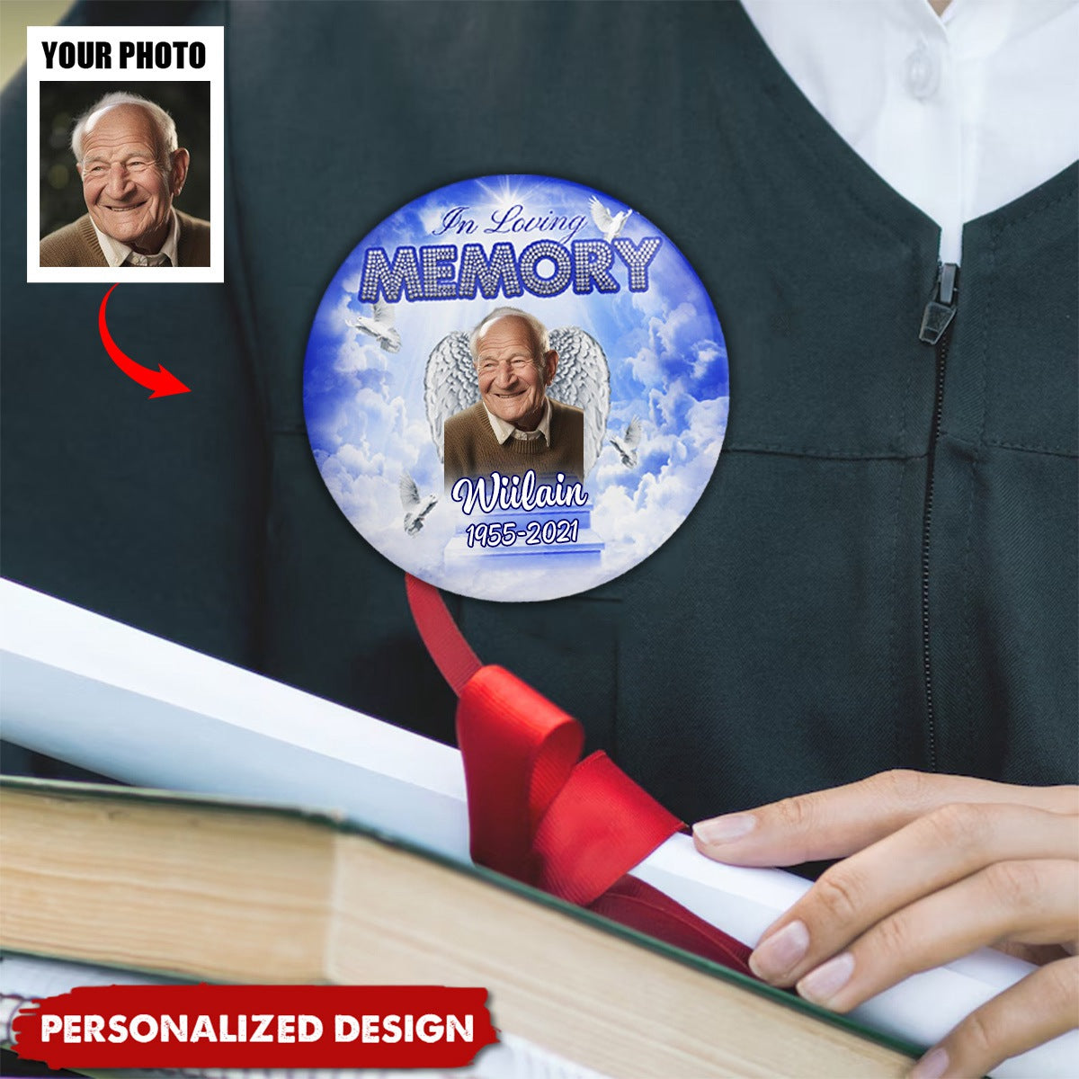 In Loving Memory Custom Memorial Button Pin - pixisid