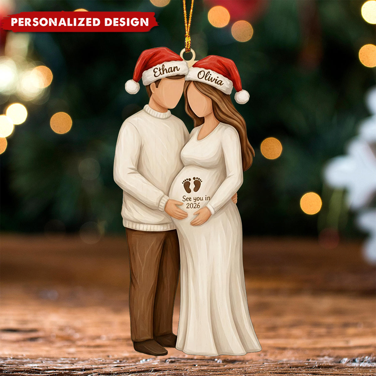 Custom Pregnancy Announcement Ornament - Personalized Couple Christmas Decoration