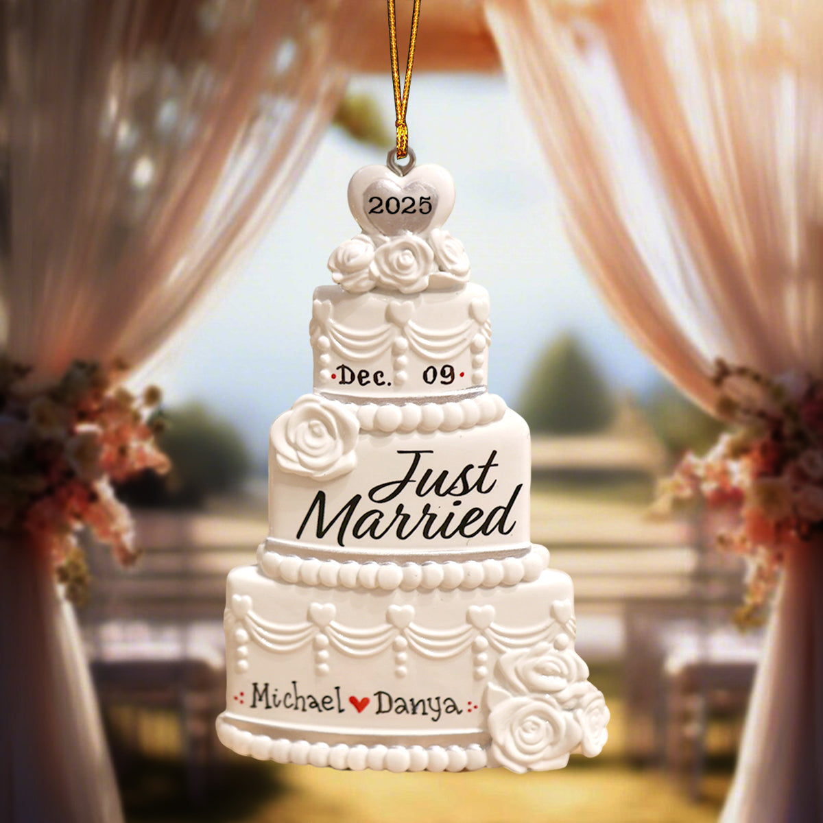 Wedding Cake Personalized 1st Christmas Ornament, Newly Married Gift