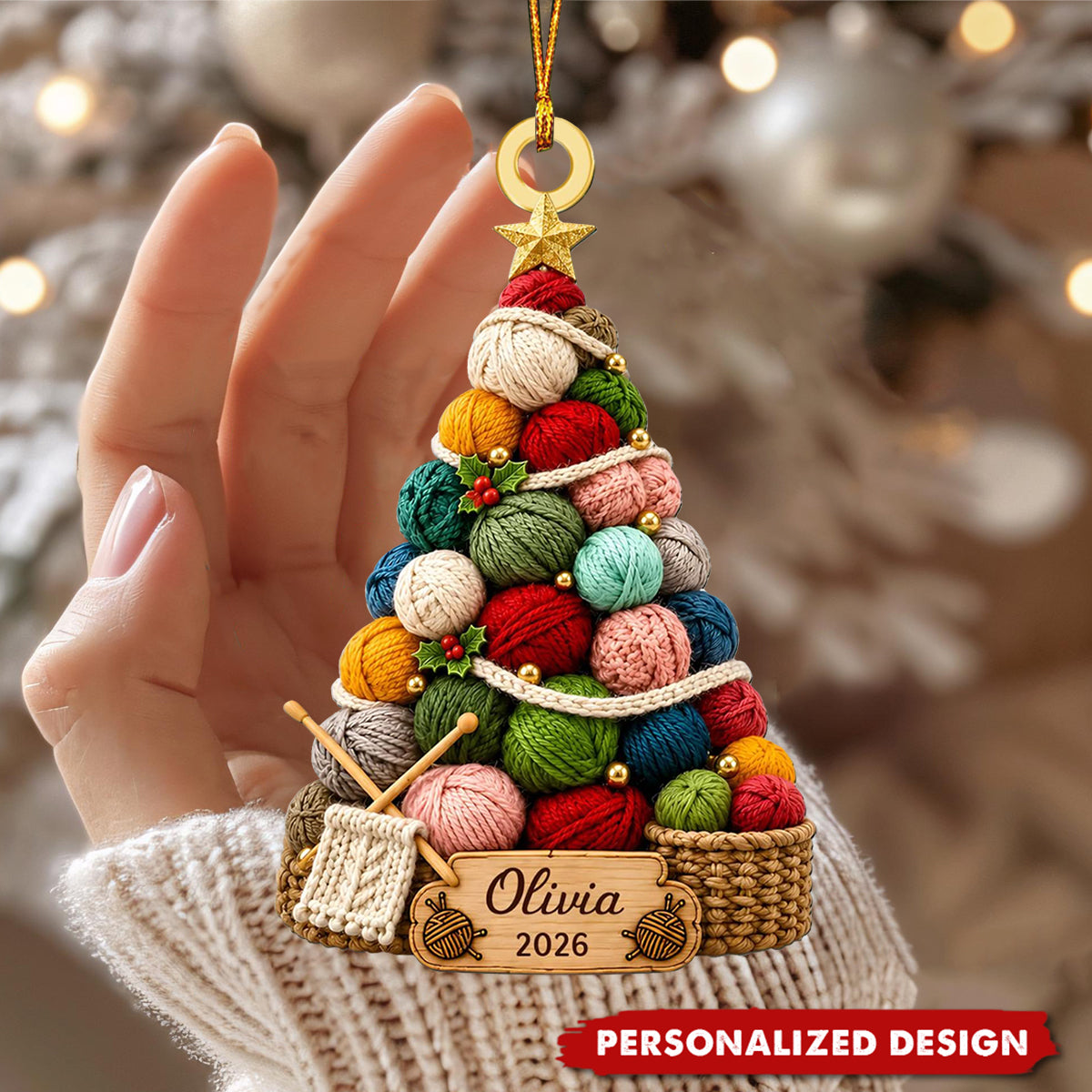 Personalized Knitting Wool Christmas Ornament, Crochet Lover Gift
